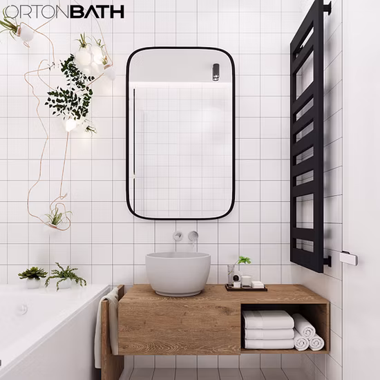 Ortonbath Irregular Shape Rectangular Black Framed High Quality Bathroom Wall Mount Mirror Brushed Metal Frame Hanging Mirror for Living Room, Bedroom
